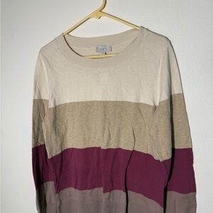 LOFT Women's Striped Sweater - Cream, Tan, Purple